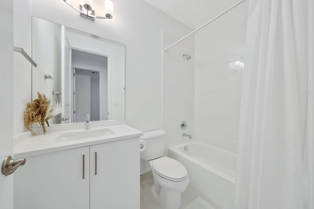 full bathroom with vanity, toilet, and shower / tub combo with curtain