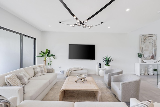 living room with a notable chandelier