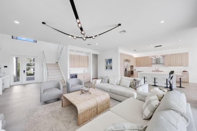 living room with a chandelier