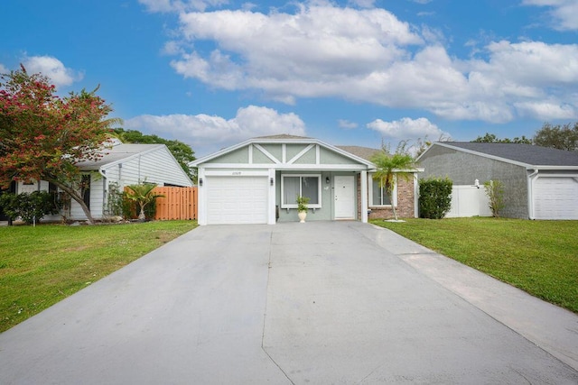 view of front facade featuring a front lawn and a garage