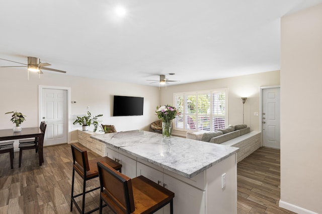 kitchen with a kitchen island and dark hardwood / wood-style floors