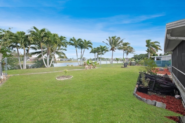 view of yard with a water view