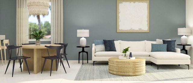 living room featuring light tile patterned floors