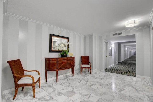 interior space with crown molding