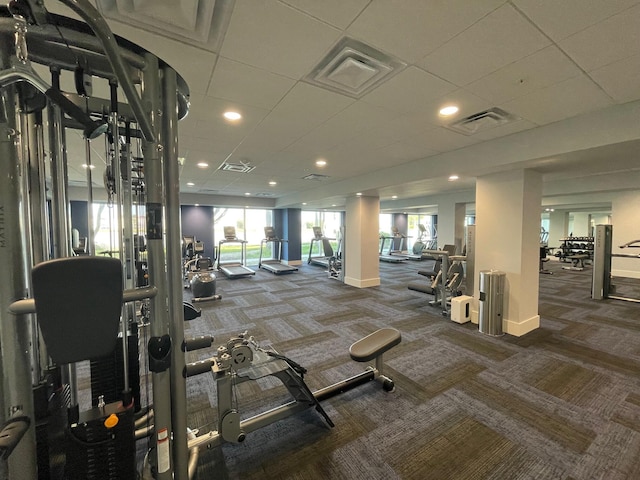 gym featuring carpet flooring and a healthy amount of sunlight