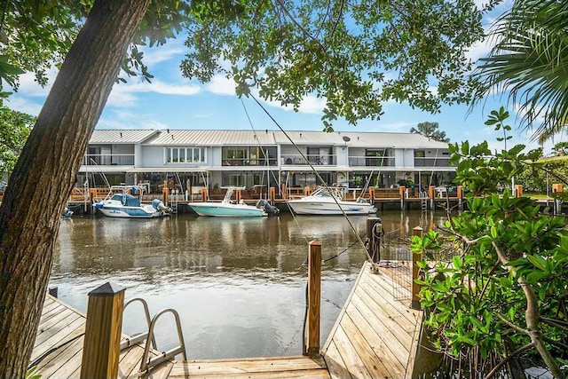 view of dock featuring a water view