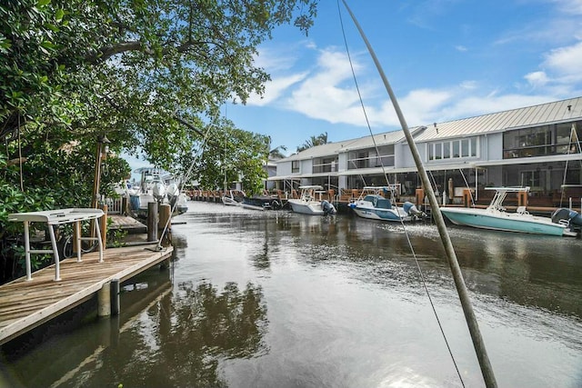 dock area with a water view