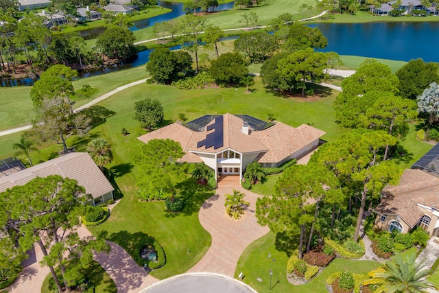 aerial view with a water view