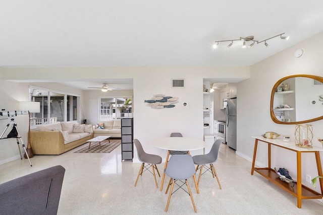 dining area featuring ceiling fan