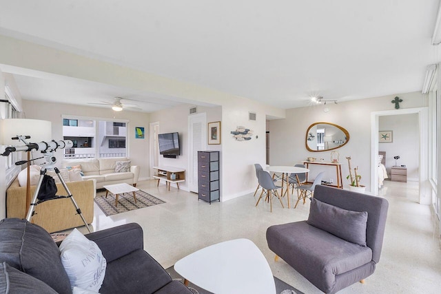 living room with ceiling fan