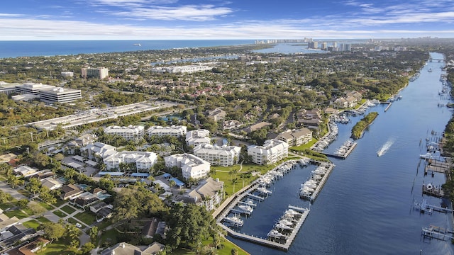 aerial view featuring a water view