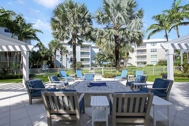 view of patio / terrace with outdoor lounge area and a pergola