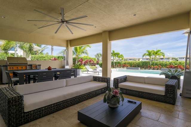 view of patio / terrace featuring an outdoor hangout area, a grill, and area for grilling