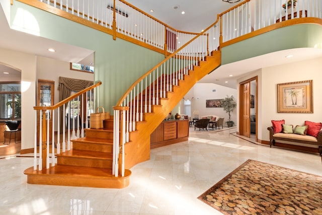 stairs with a high ceiling