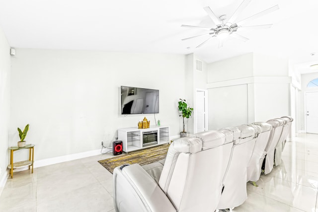 living room with ceiling fan