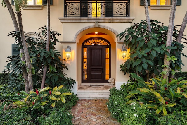 doorway to property with a balcony