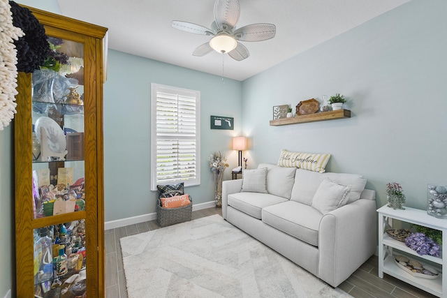 living room with ceiling fan