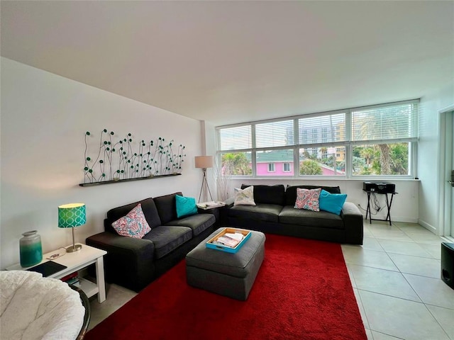 living room featuring light tile patterned floors