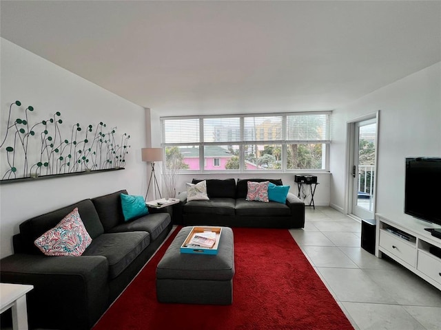 living room featuring light tile patterned flooring