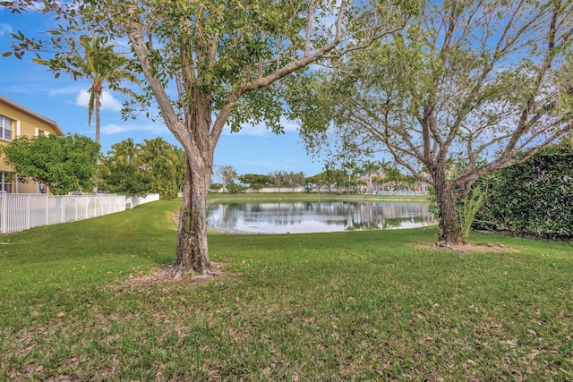 view of yard with a water view