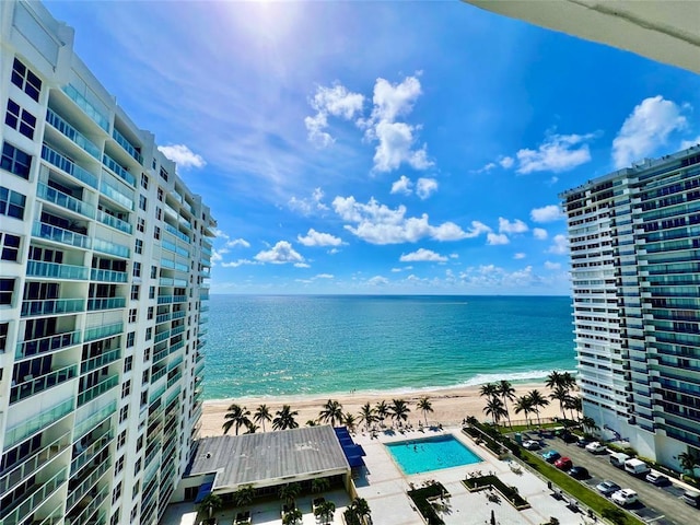 property view of water featuring a view of the beach