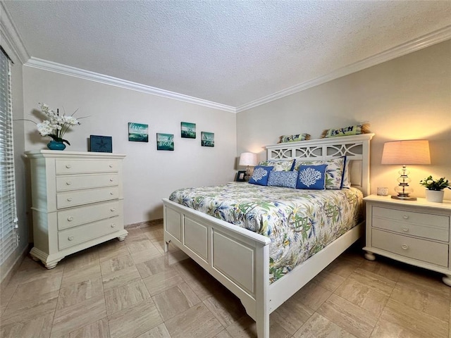 bedroom featuring crown molding and a textured ceiling