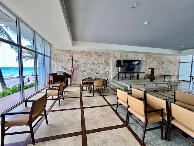 lobby with a water view