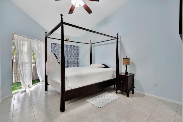 tiled bedroom with vaulted ceiling