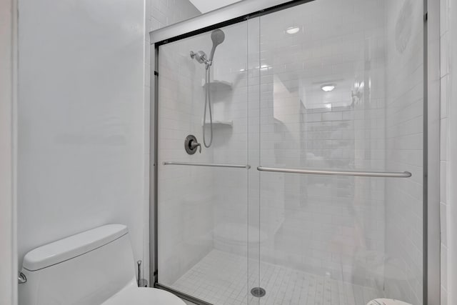 bathroom with toilet and a shower stall