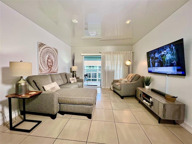 living room with light tile patterned floors