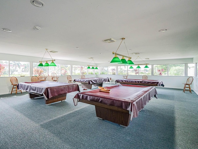 game room featuring carpet flooring and pool table