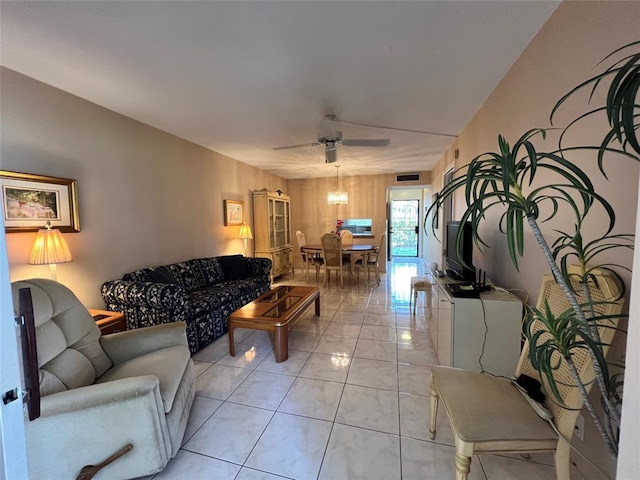 living room featuring ceiling fan