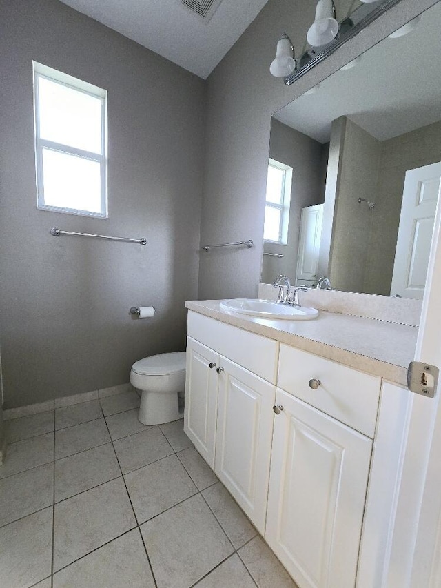 bathroom featuring tile patterned flooring, vanity, and toilet