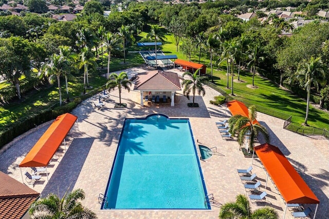 view of swimming pool featuring a gazebo and a patio area