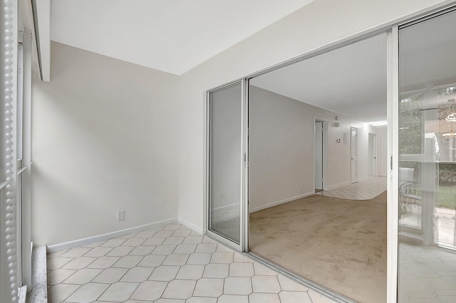 interior space with a closet and light carpet