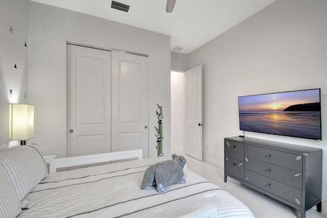 bedroom with a closet and ceiling fan