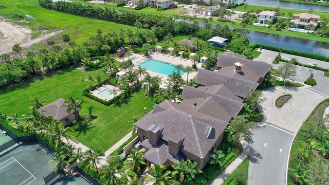 aerial view with a water view