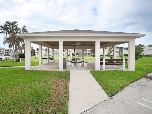 view of home's community with a gazebo and a lawn