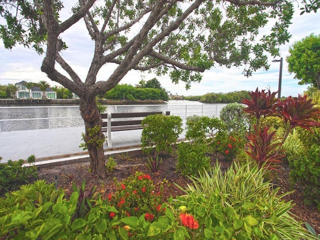 exterior space with a water view