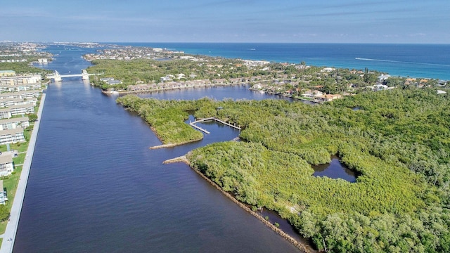 aerial view featuring a water view