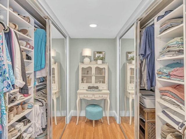 walk in closet featuring wood-type flooring