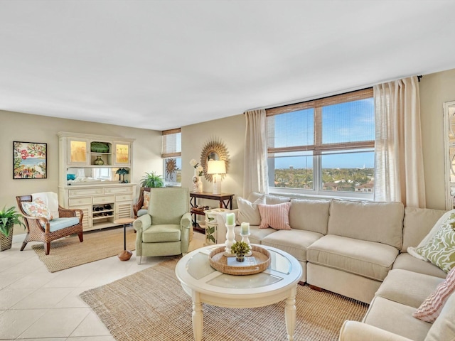 living room featuring light tile patterned floors