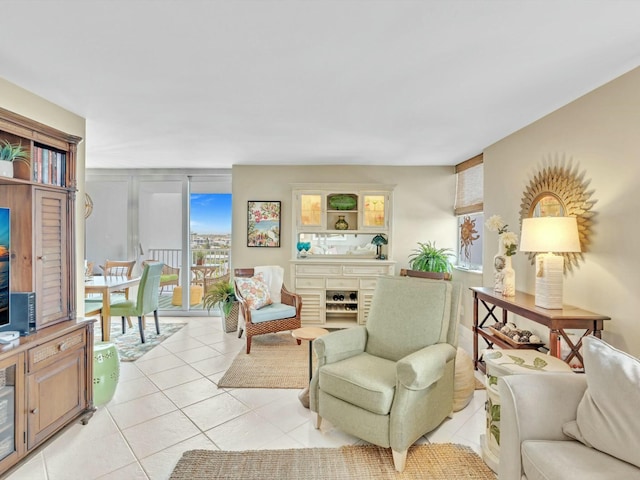 living room with light tile patterned floors