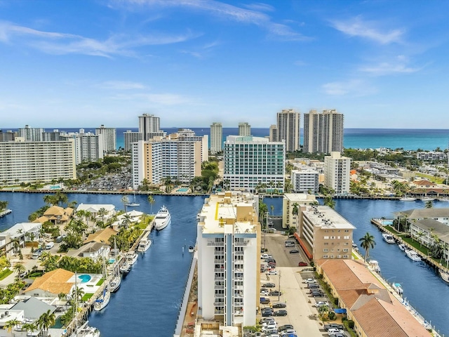 bird's eye view featuring a water view