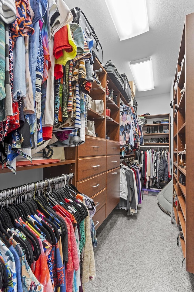 spacious closet featuring light carpet