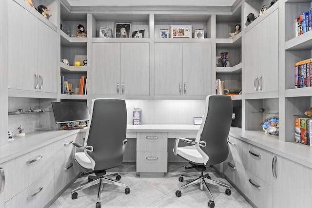 tiled office space with built in desk