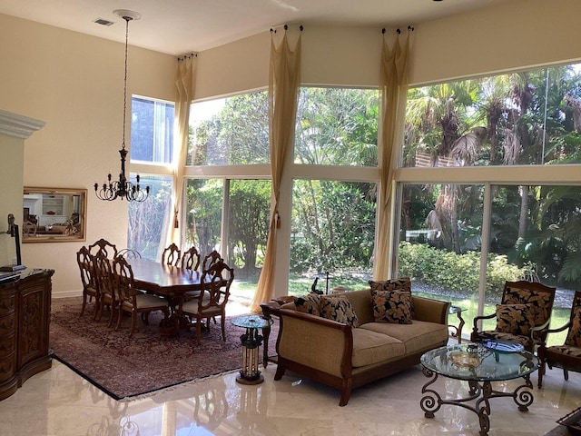 interior space with a notable chandelier