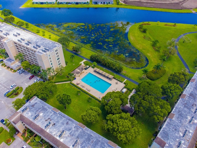 bird's eye view featuring a water view