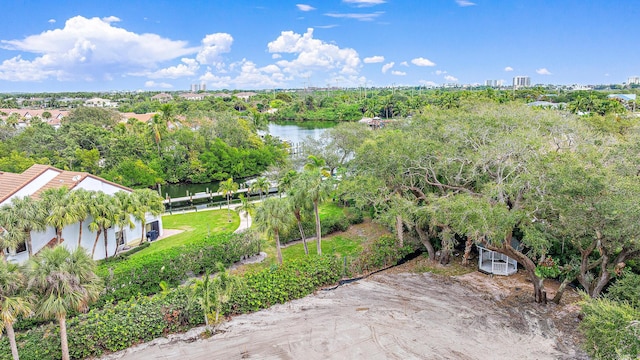 bird's eye view featuring a water view