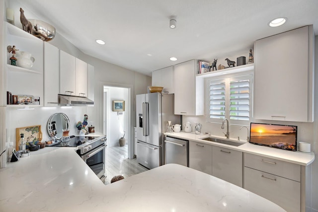 kitchen featuring white cabinetry, sink, and high quality appliances